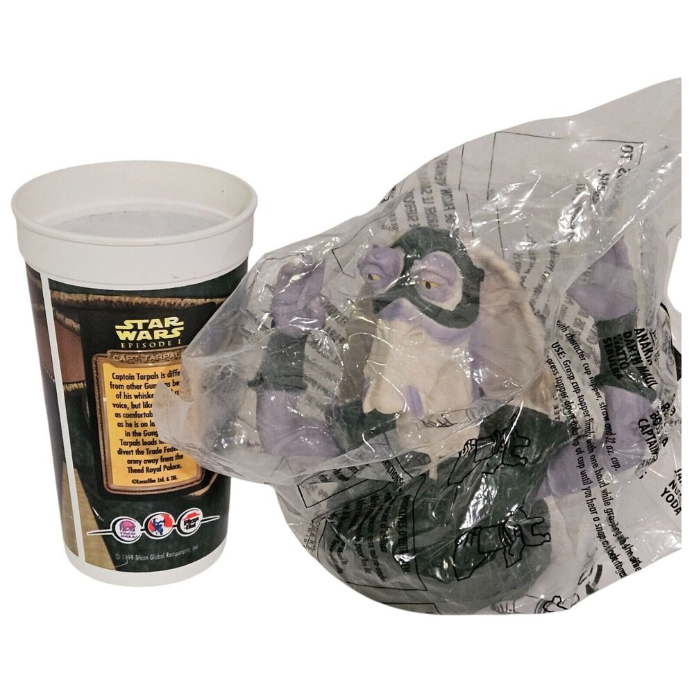 Star Wars Episode I Gungan Captain Tarpals Cup + Toy Figure Lid - Pizza Hut 1999